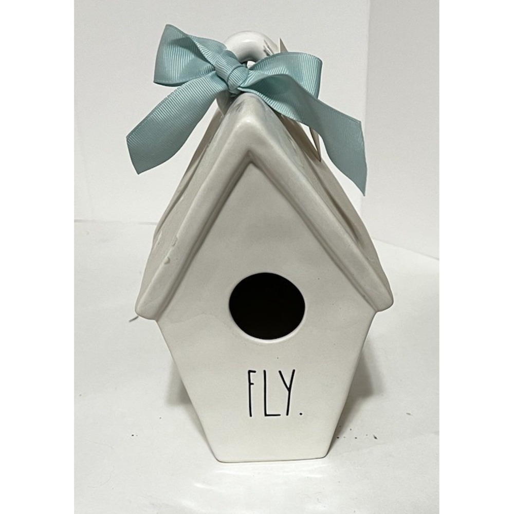 Rae Dunn Fly Slant Roof BirdHouse With Mint Ribbon
